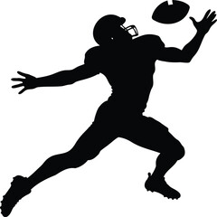 American Football Player Reaching for a Pass in Silhouette on White Background