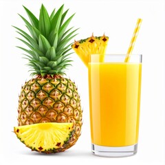 Fresh Pineapple Juice with Ripe Fruit Slices