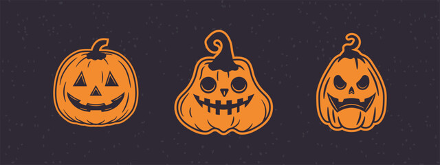 Classic jack o lantern faces in a clean retro style simple and easy to use in any layout