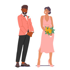 Man woman guests on wedding ceremony cartoon characters wearing festive clothes isolated on white