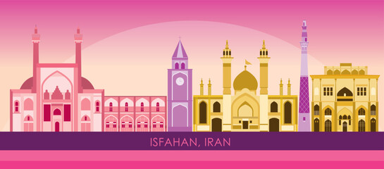 Obraz premium Sunset Skyline panorama of city of Isfahan, Iran - vector illustration