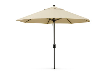 Large beige patio umbrella casting protective shade against neutral backdrop