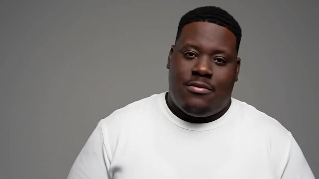 Confident Plus-Size Black Man in White Fitted Shirt – Professional Studio Portrait