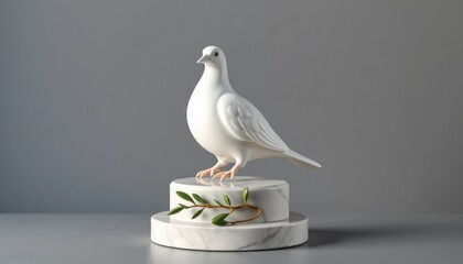 Serene White Dove Sculpture on Marble Pedestal Symbolizing Peace and Hope