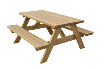 Classic wooden picnic table isolated on transparent background, ideal for outdoor dining and recreational areas