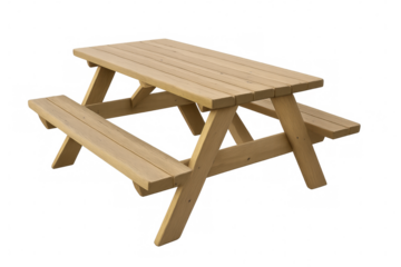 Classic wooden picnic table isolated on transparent background, ideal for outdoor dining and recreational areas