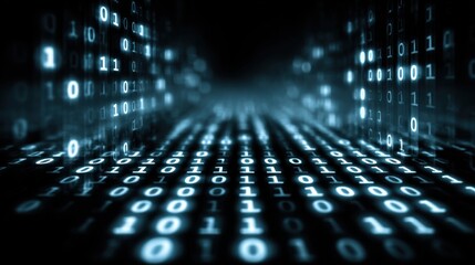 A computer screen with a lot of numbers on it. The numbers are in a blue color. The image has a futuristic and technological vibe