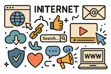 Collection of internet illustrations featuring hand drawn doodles and sketch lines in vector eps10 format