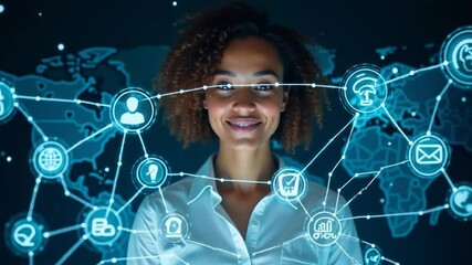 Woman using futuristic technology with global network connection, global communication concept - Powered by Adobe