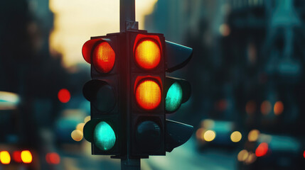 Traffic lights on city road. Signaling device