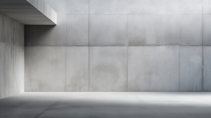 A minimalist concrete room features a bare wall and floor, illuminated by natural light entering from an unseen opening on the right.
