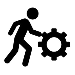 very simple flat and single minimalist Stick Figure Pushing Gear Silhouettes
