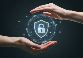 Hands Forming a Crystalline Shield for Cybersecurity and Data Protection This represents cybersecurity, data protection, and safety