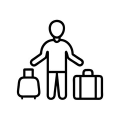 Traveler with luggage at airport customs. Person waits for baggage check.  Passenger with multiple bags at customs control. Image useful for travel agencies, tourism brochures, and airport websites.