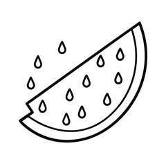 Watermelon slice dripping juicy drops of fresh fruit on white background Line art