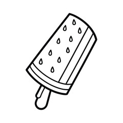Watermelon popsicle dripping sweet juice on hot summer day on white background Line art