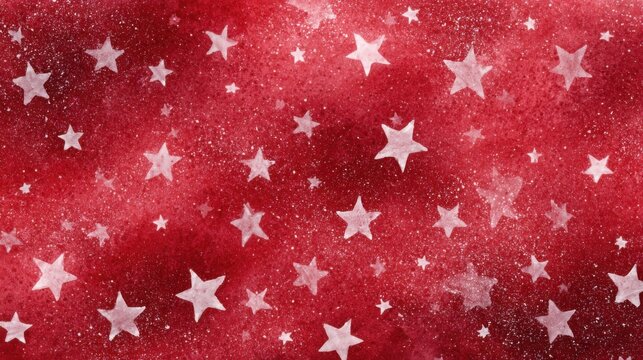 A rich red backdrop is adorned with scattered white stars, creating a whimsical and cheerful setting. Ideal for celebrations and creative projects, this design radiates joy and warmth.
