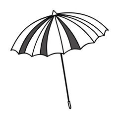 Colorful beach umbrella providing shade on sunny beach day on white background Line art