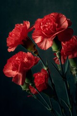 Naklejka premium Vibrant Red Carnations Arranged Beautifully Against a Dark Backdrop