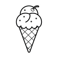 Ice cream cone with double scoops ready to enjoy on white background Line art