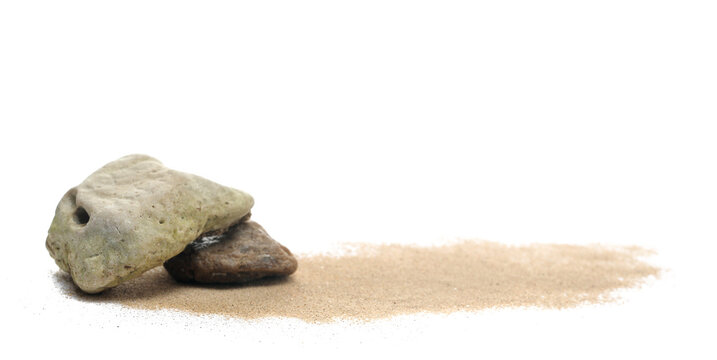 Beach stones isolated on white background, side view