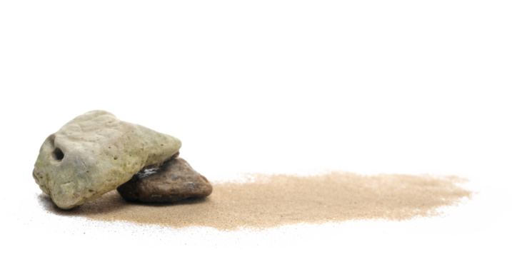 Beach stones isolated on white background, side view