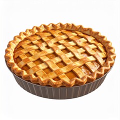Golden Brown Lattice-Top Pumpkin Pie on White Background