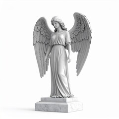 Serene White Marble Angel Statue with Wings