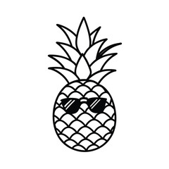 Obraz premium Pineapple with sunglasses relaxing on sunny tropical day on white background Line art