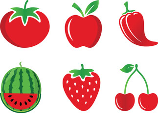 Fresh Produce Icons - Tomato, Apple, Strawberry  and Watermelon. Featuring popular items like tomatoes, apples, watermelons, strawberries, cherries, and chili peppers, these bright and appealing graph