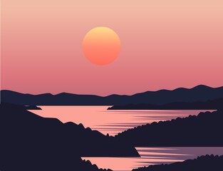 Beautiful sky background vector illustration. Beautiful sunrise or sunset in ocean. Gradient summer sea background