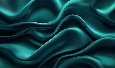 Fototapeta premium Black blue green abstract background. Dark green silk satin texture background. Beautiful wavy soft folds on the surface of the fabric. Teal elegant background with copy space for design. Web banner.