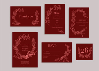 Dark red wedding stationery set