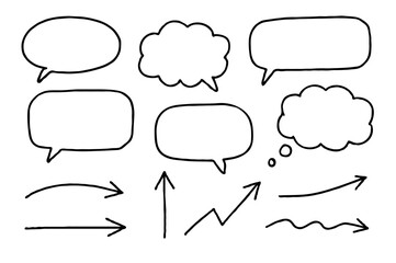 Fototapeta premium Speech Bubbles and Arrows Set Hand Drawn Vector Elements for Dialog and Direction