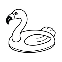 Swimming pool float shaped like pink flamingo for leisure on white background Line art