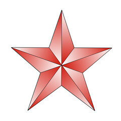 Obraz premium A red five-pointed star with a 3D appearance, shaded with gradients to highlight depth and symmetry, set against a white background