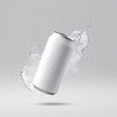 White Aluminum Can with Water Splash
