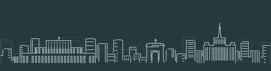Bucharest Simple Lines Skyline on Dark Background