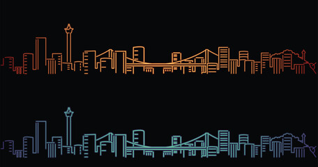 Busan Neon Style Simple Skyline on Dark Background