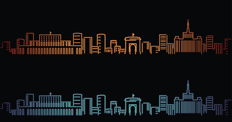 Bucharest Neon Style Simple Skyline on Dark Background