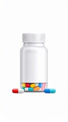 White Plastic Bottle Filled with Colorful Capsules