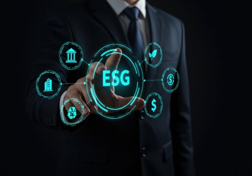 Businessperson interacting with esg investment interface