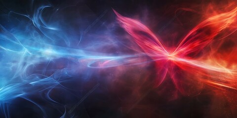 Fototapeta premium Abstract Red and Blue Energy Beam Swirling Through Smoke. A futuristic and dynamic abstract scene.