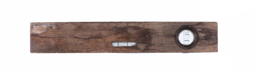 vintage wooden construction tool level isolated on white background