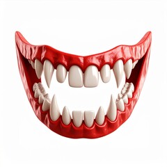 Realistic Red and White Fangs Grinning Mouth