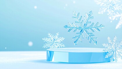 Icy Blue Snowflake Winter Product Display Podium