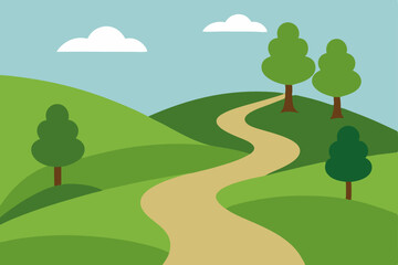 Fototapeta premium Winding Path Through Rolling Green Hills A Serene Landscape Illustration