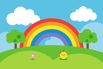 Vibrant Rainbow over Green Hill A Colorful Springtime Scene