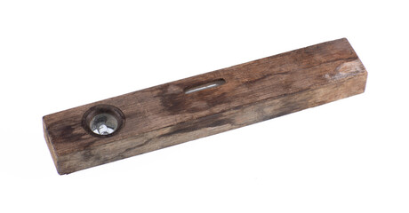 vintage wooden construction tool level isolated on white background