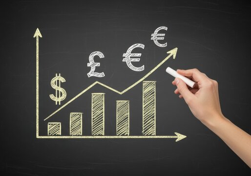 Currency exchange rate growth chart on blackboard